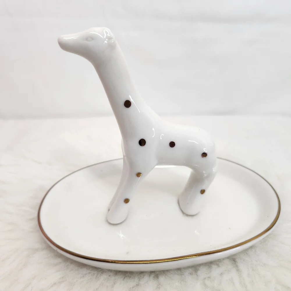 Giraffe white polka dot jewelry dish ring holder porcelain